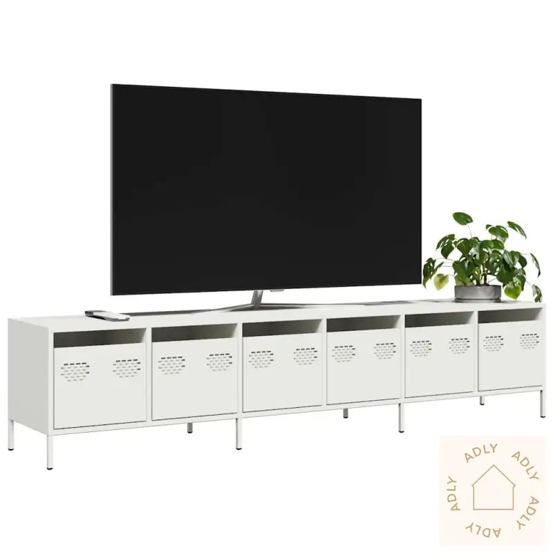 Tv-Benk Hvit 202X39X43,5 Cm Kaldvalset Stål
