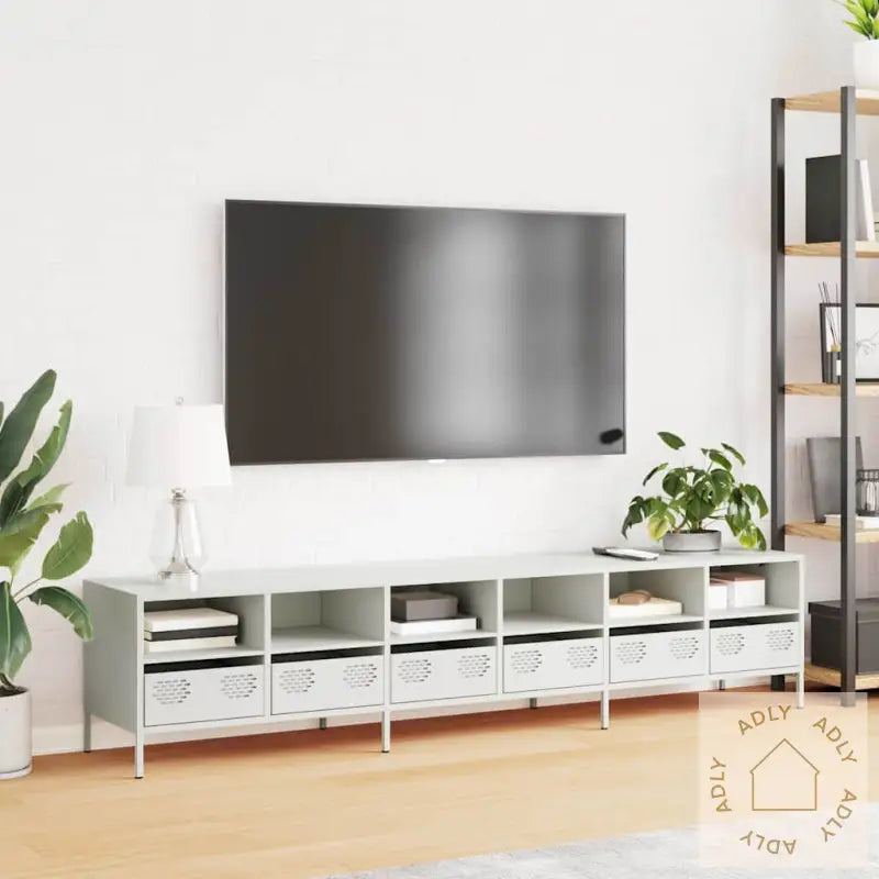 Tv-Benk Hvit 202X39X43,5 Cm Kaldvalset Stål