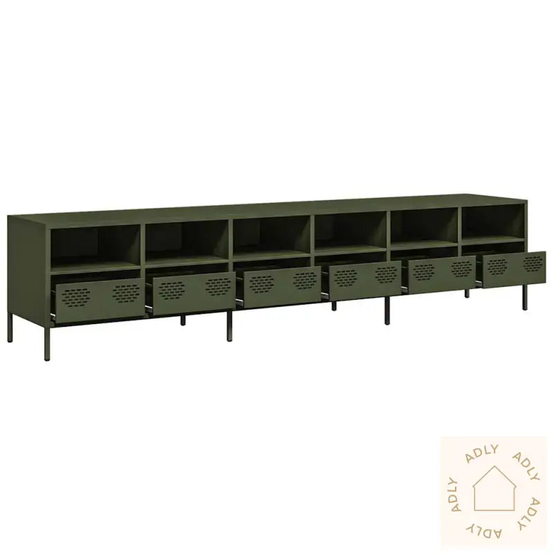 Tv-Benk Olivengrønn 202X39X43,5 Cm Kaldvalset Stål