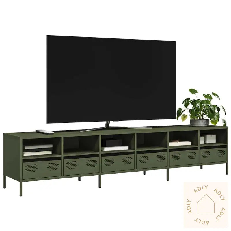 Tv-Benk Olivengrønn 202X39X43,5 Cm Kaldvalset Stål