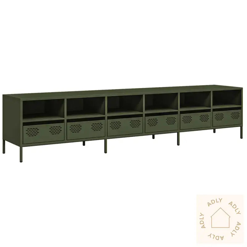 Tv-Benk Olivengrønn 202X39X43,5 Cm Kaldvalset Stål