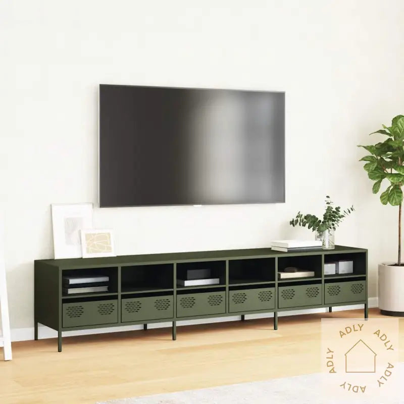 Tv-Benk Olivengrønn 202X39X43,5 Cm Kaldvalset Stål