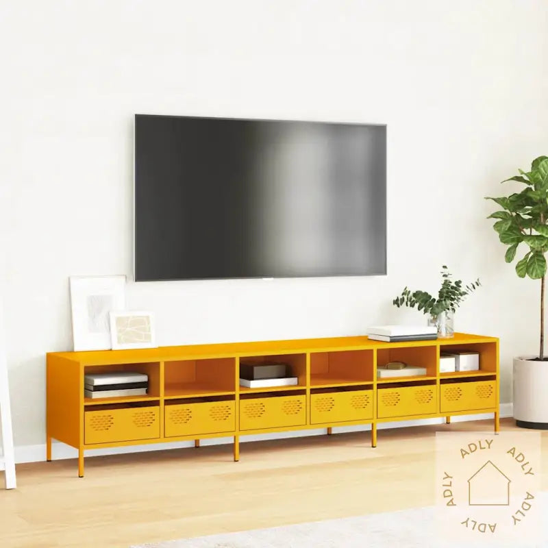 Tv-Benk Sennepsgul 202X39X43,5 Cm Kaldvalset Stål