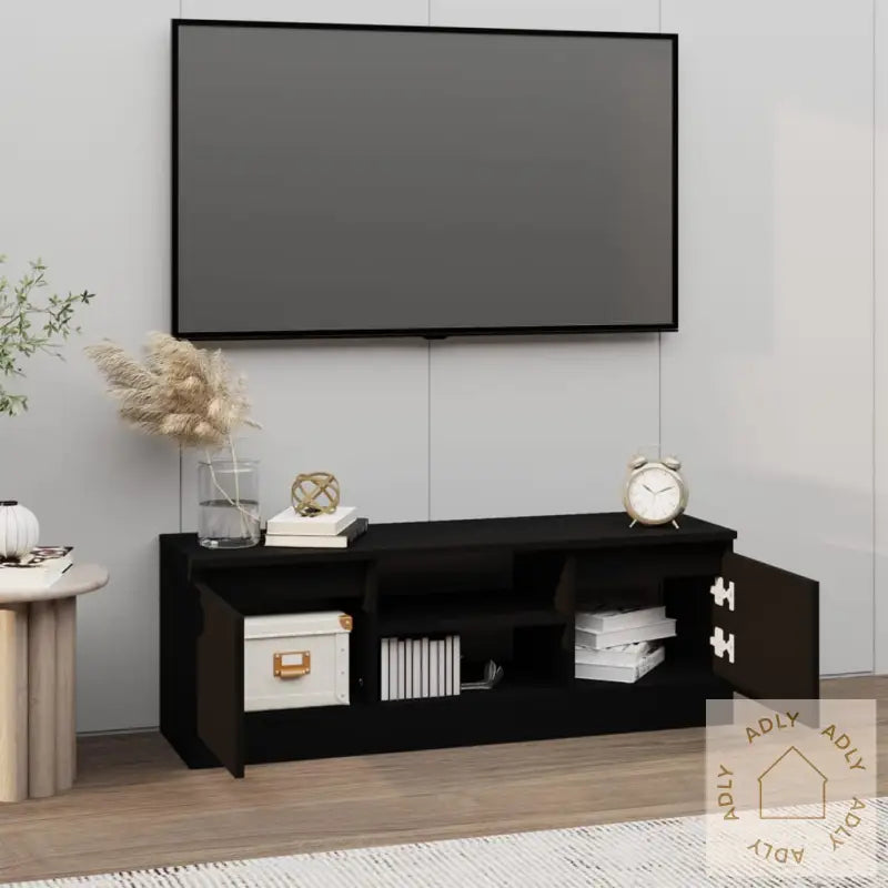 Tv-Benk Med Dør Svart 102X30X36 Cm