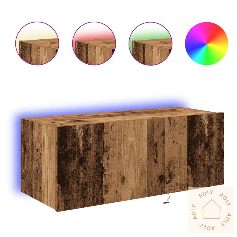 Tv Veggskap Med Led Lys I Gammelt Tre 80X35X31 Cm