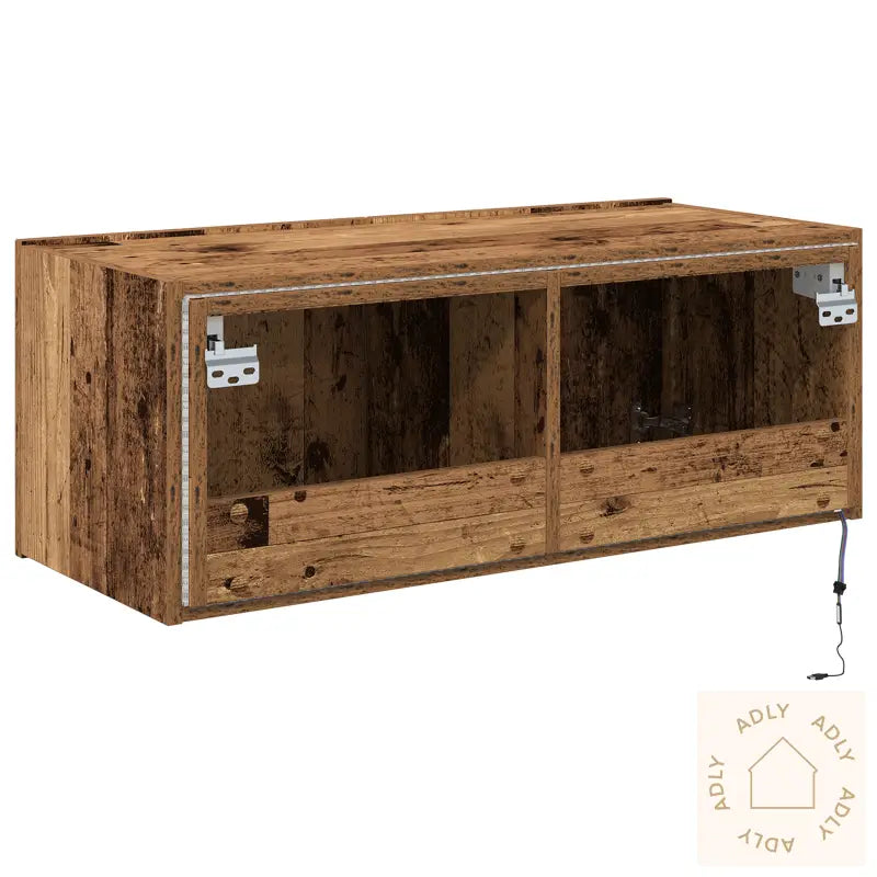 Tv Veggskap Med Led Lys I Gammelt Tre 80X35X31 Cm