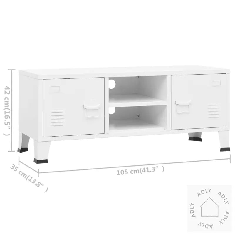 Industriell Tv-Benk 105X35X42 Cm Metall Hvit