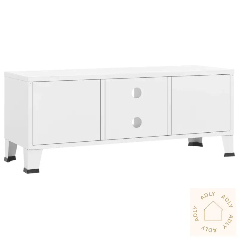 Industriell Tv-Benk 105X35X42 Cm Metall Hvit