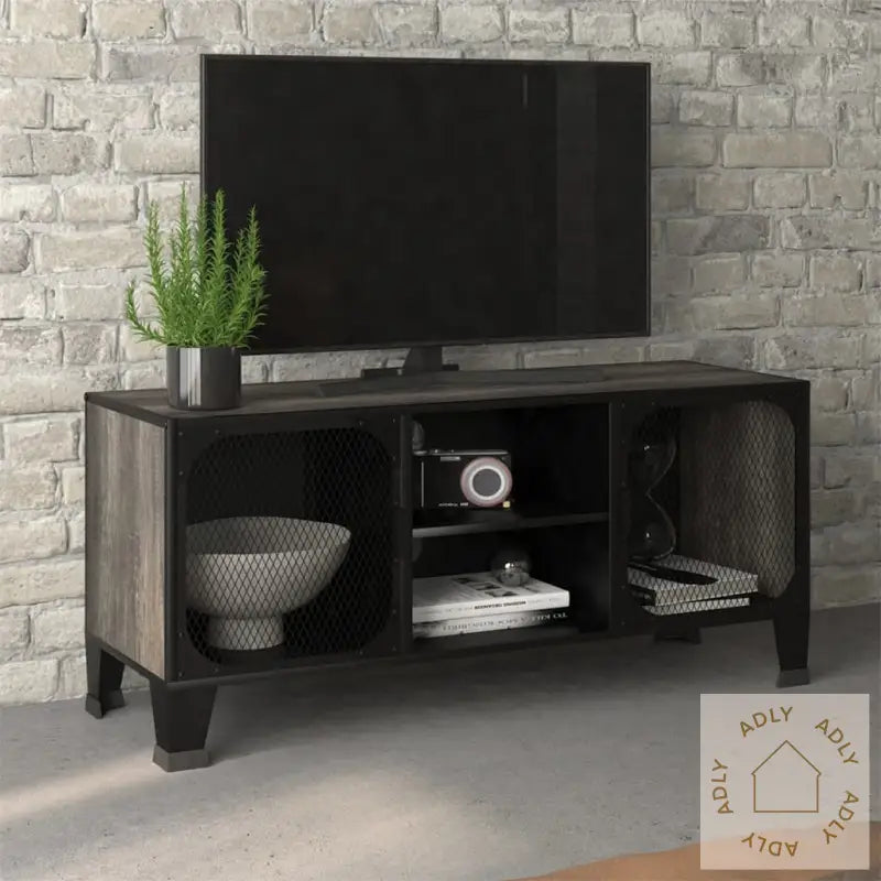Tv-Benk Rustikk Grå 105X36X47 Cm Metall Og Mdf