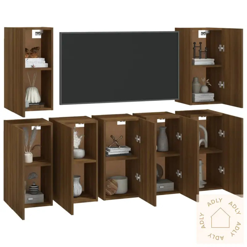 Tv-Benker 7 Stk Brun Eik 30,5X30X60 Cm Konstruert Tre