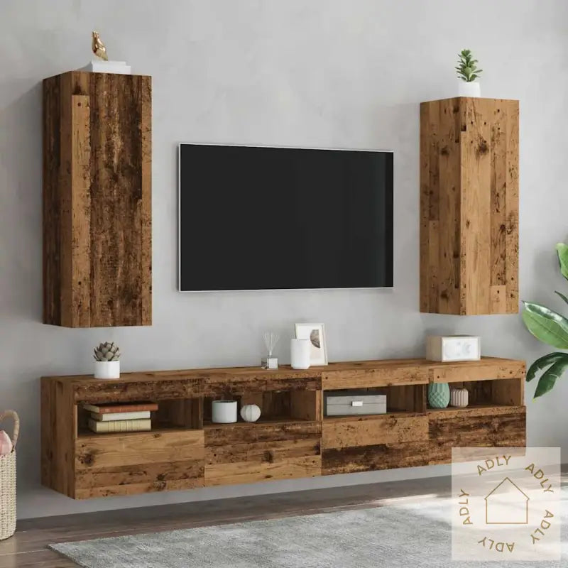 Tv-Benk 2 Stk Gammelt Tre 30,5X30X90 Cm Konstruert Tre