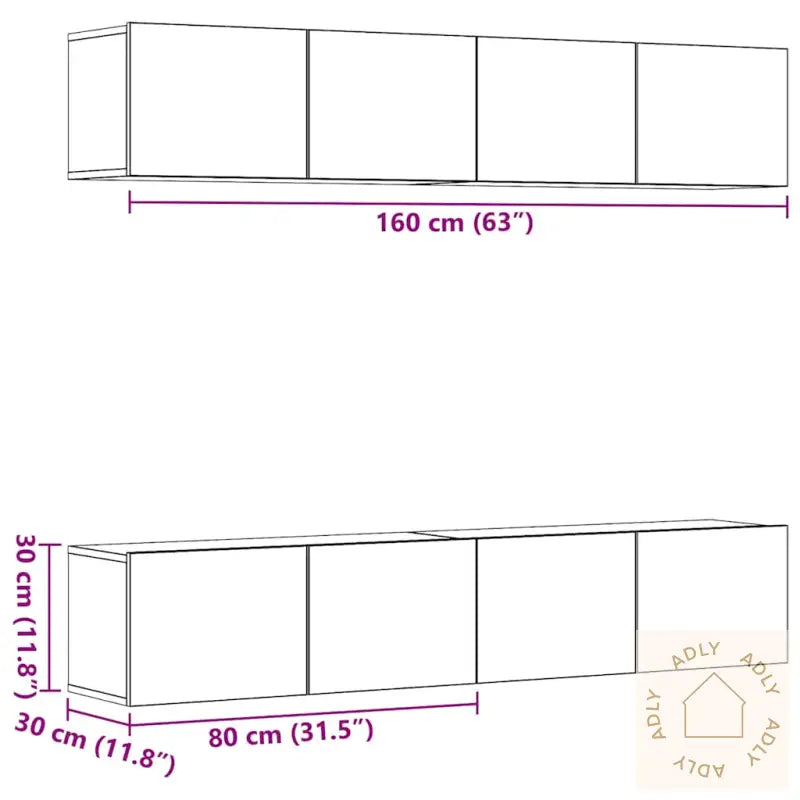 Vegghengte Tv-Benker 4 Stk Artisan Eik Konstruert Tre