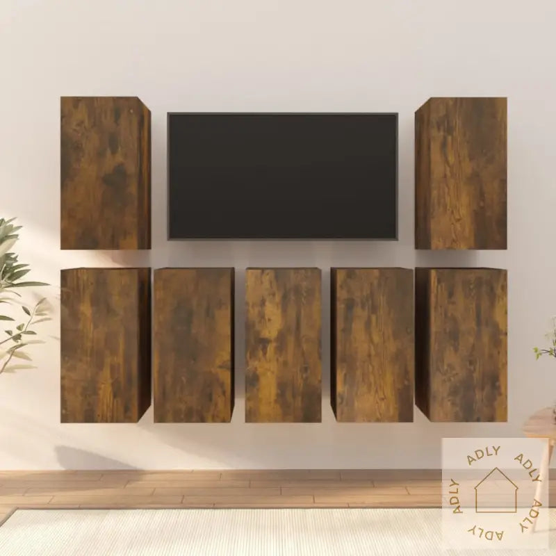 Tv-Benker 7 Stk Røkt Eik 30,5X30X60 Cm Konstruert Tre