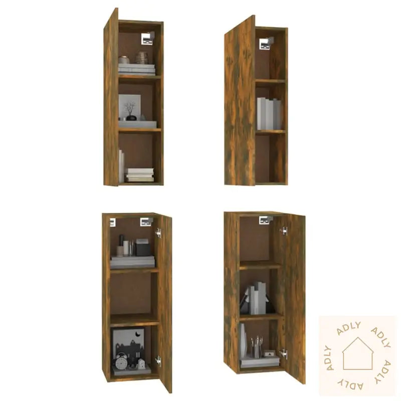 Tv-Benker 4 Stk Røkt Eik 30,5X30X90 Cm Konstruert Tre