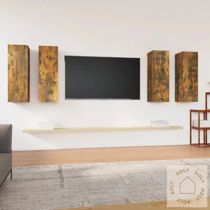 Tv-Benker 4 Stk Røkt Eik 30,5X30X90 Cm Konstruert Tre