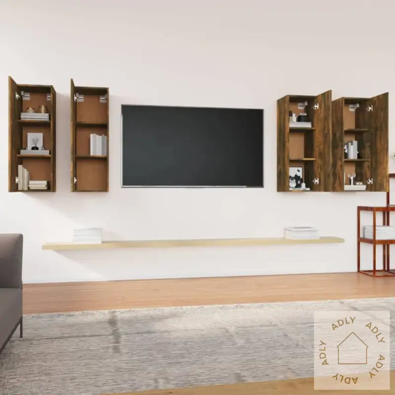 Tv-Benker 4 Stk Røkt Eik 30,5X30X90 Cm Konstruert Tre