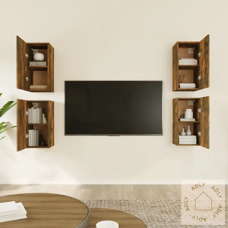 Tv-Benker 4 Stk Røkt Eik 30,5X30X60 Cm Konstruert Tre