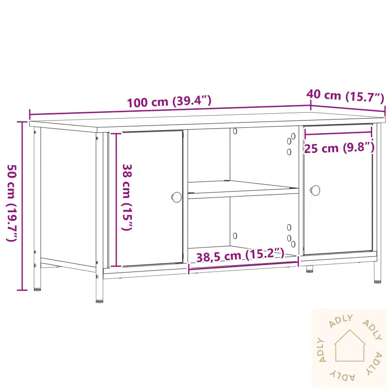 Tv-Benk Svart Eik 100X40X50 Cm Konstruert Tre Og Stål