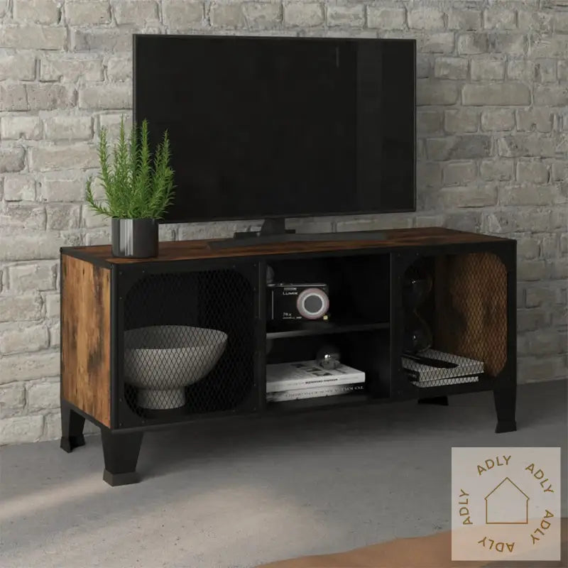 Tv-Benk Rustikk Brun 105X36X47Cm Metall Og Mdf
