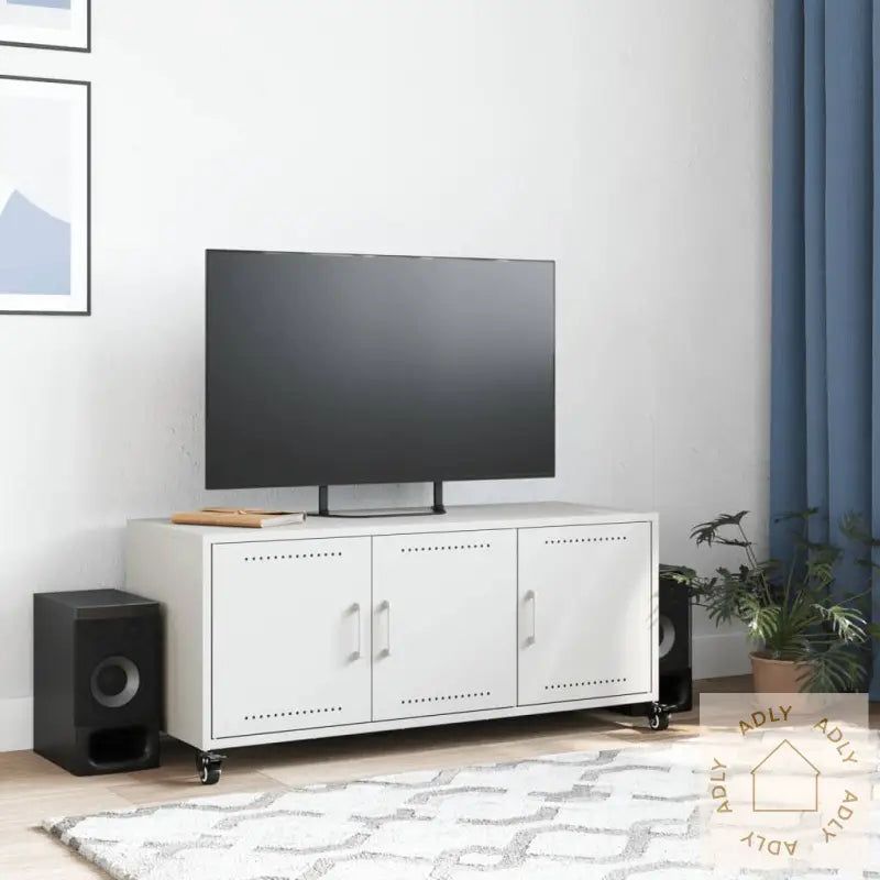 Tv-Benk Hvit 100,5X39X43,5 Cm Kaldvalset Stål