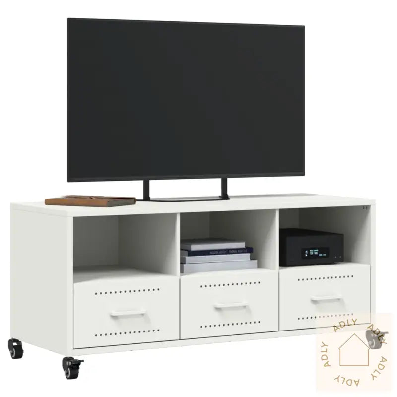 Tv-Benk Hvit 100,5X39X43,5 Cm Stål