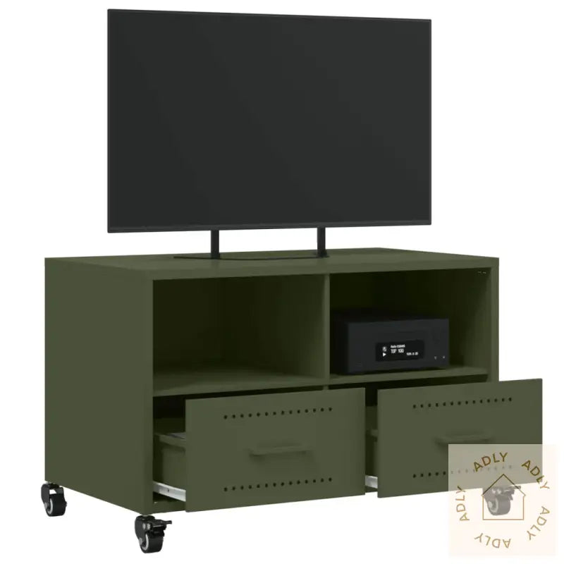 Tv-Benk Olivengrønn 68X39X43,5 Cm Stål