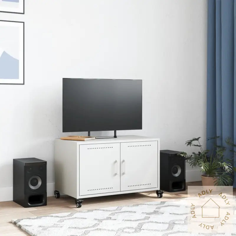 Tv-Benk Hvit 68X39X43,5 Cm Kaldvalset Stål