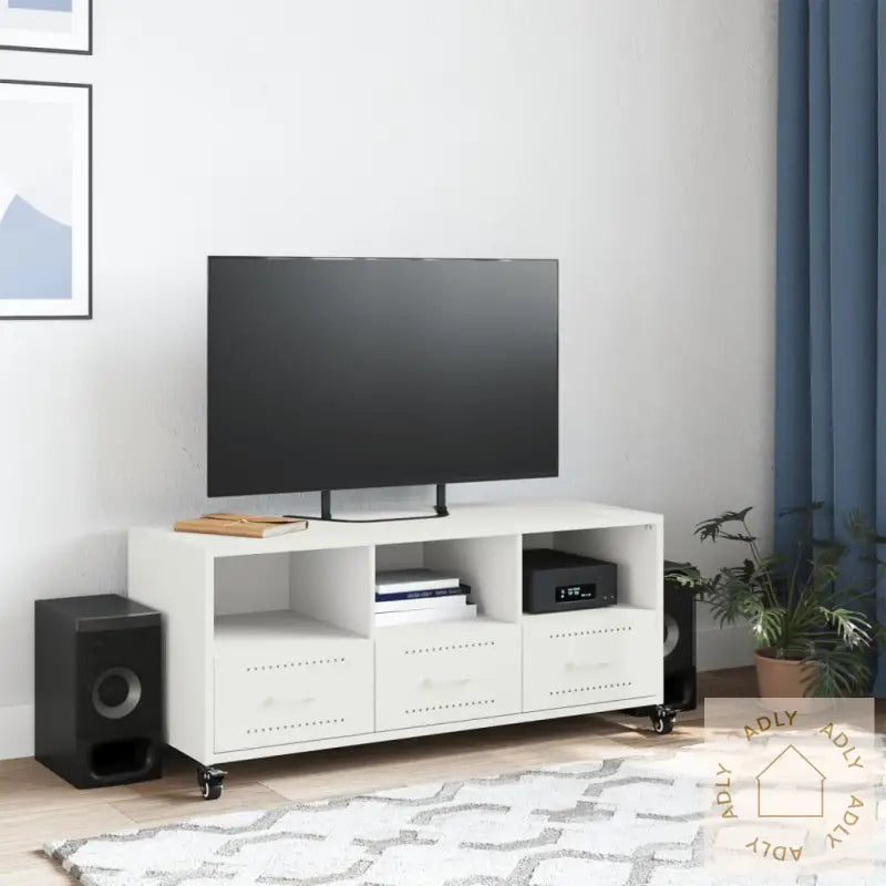 Tv-Benk Hvit 100,5X39X43,5 Cm Stål