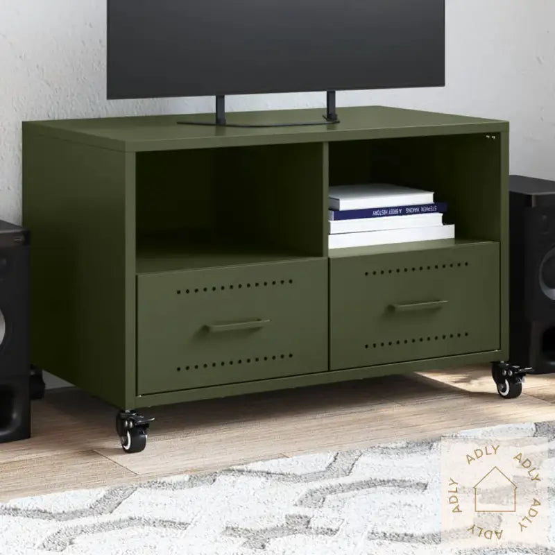 Tv-Benk Olivengrønn 68X39X43,5 Cm Stål