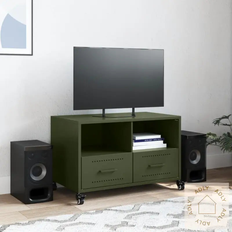 Tv-Benk Olivengrønn 68X39X43,5 Cm Stål