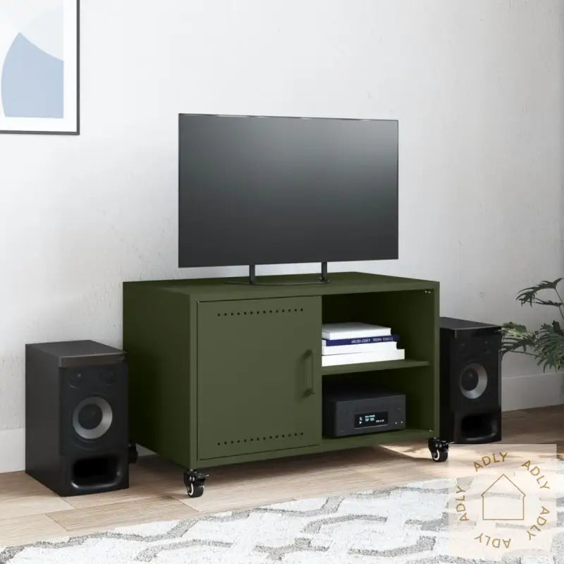 Tv-Benk Olivengrønn 68X39X43,5 Cm Stål