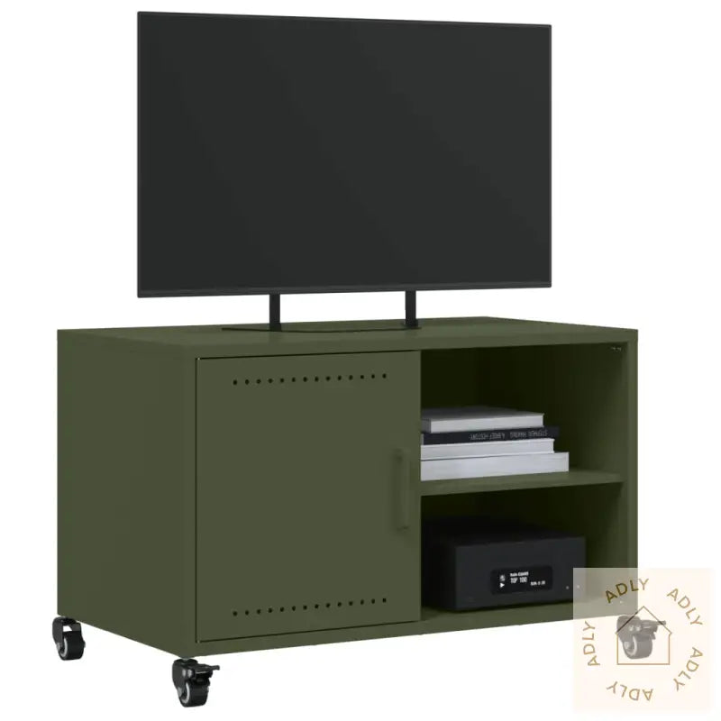 Tv-Benk Olivengrønn 68X39X43,5 Cm Stål