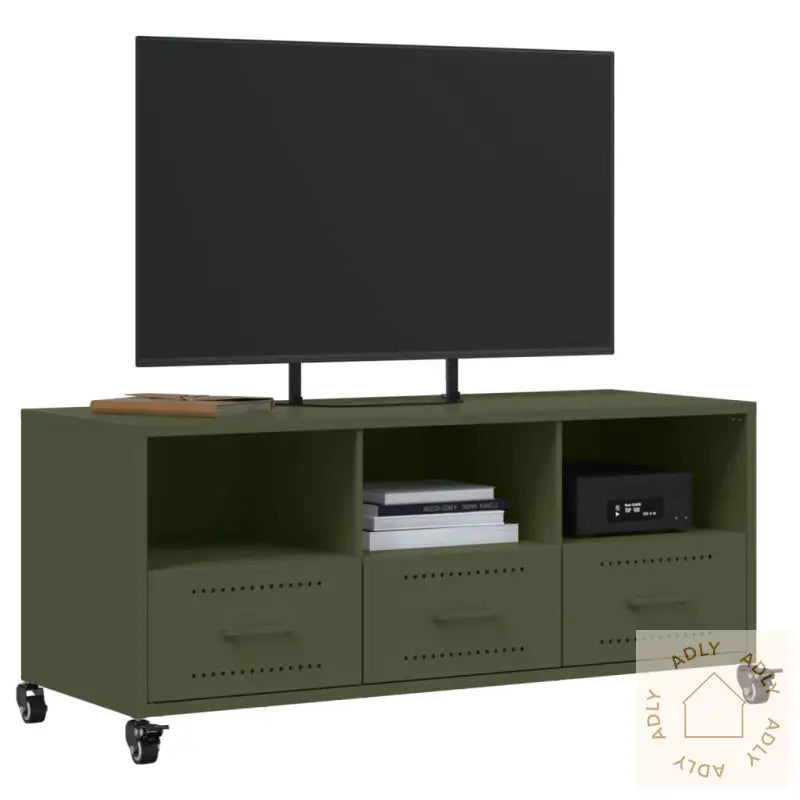 Tv-Benk Olivengrønn 100,5X39X43,5 Cm Stål