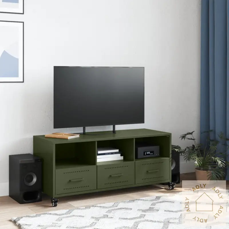 Tv-Benk Olivengrønn 100,5X39X43,5 Cm Stål