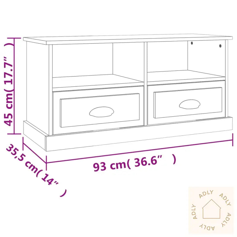 Tv-Benk Grå Sonoma 93X35,5X45 Cm Konstruert Tre