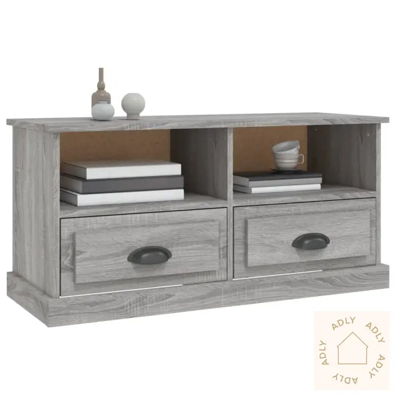 Tv-Benk Grå Sonoma 93X35,5X45 Cm Konstruert Tre