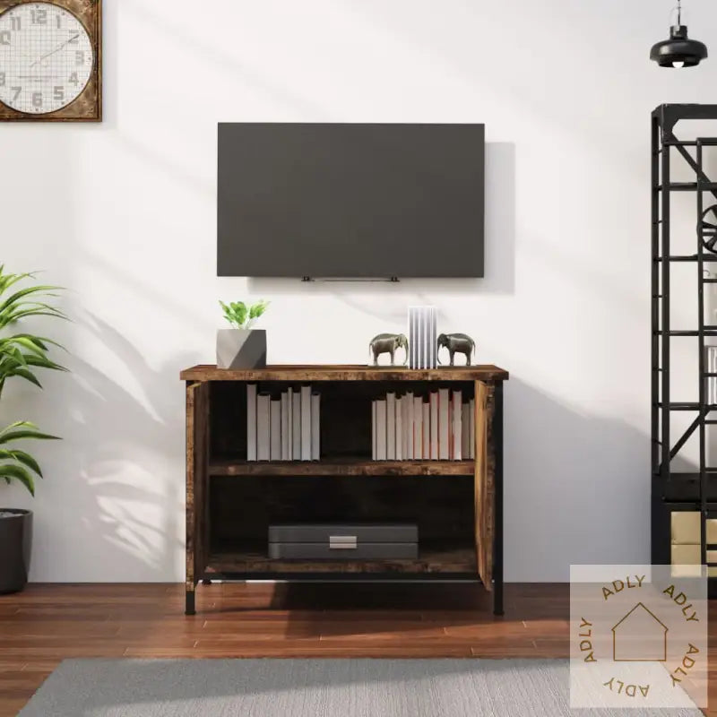 Tv-Benk Med Dører Røkt Eik 60X35X45 Cm Konstruert Tre
