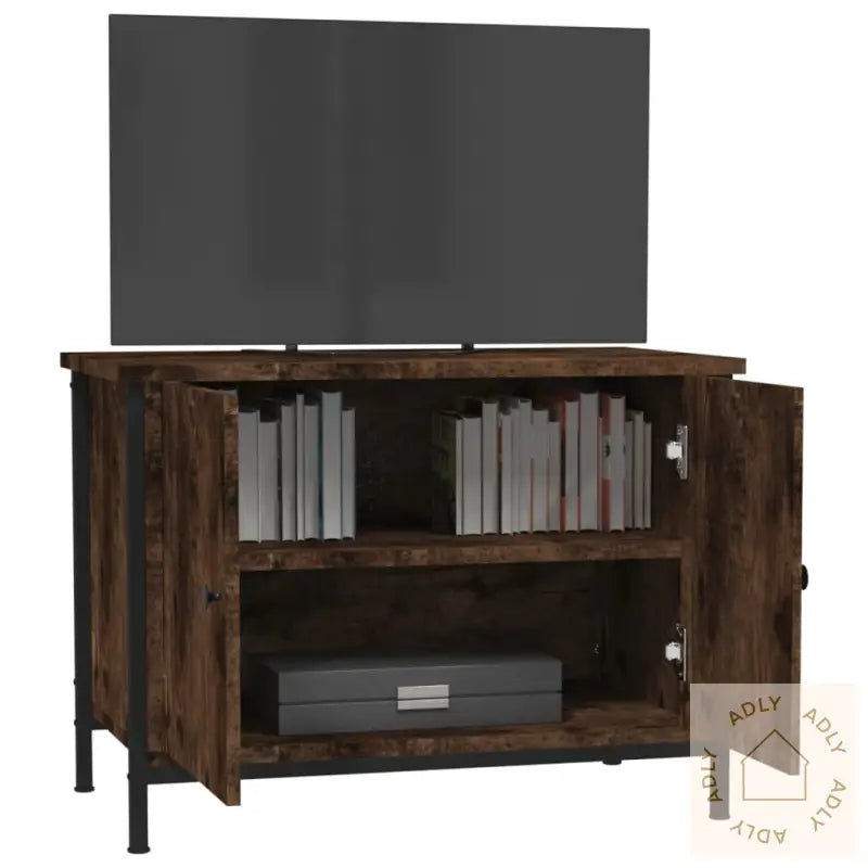 Tv-Benk Med Dører Røkt Eik 60X35X45 Cm Konstruert Tre