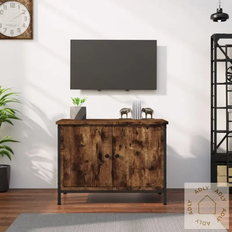 Tv-Benk Med Dører Røkt Eik 60X35X45 Cm Konstruert Tre