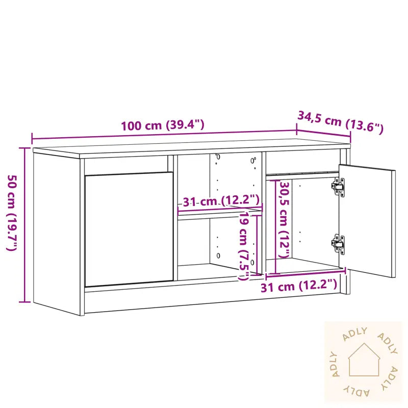 Tv-Skap Med Led-Lys - Gammelt Tre, 100X34X50 Cm I Konstruert Tre.