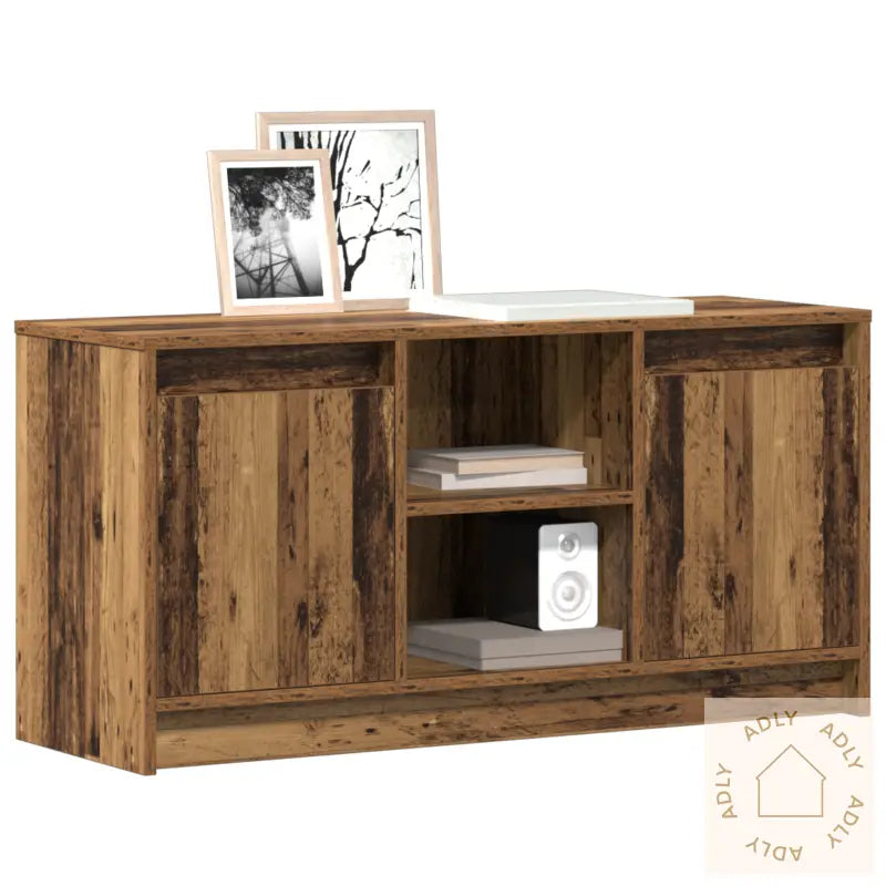 Tv-Skap Med Led-Lys - Gammelt Tre, 100X34X50 Cm I Konstruert Tre.