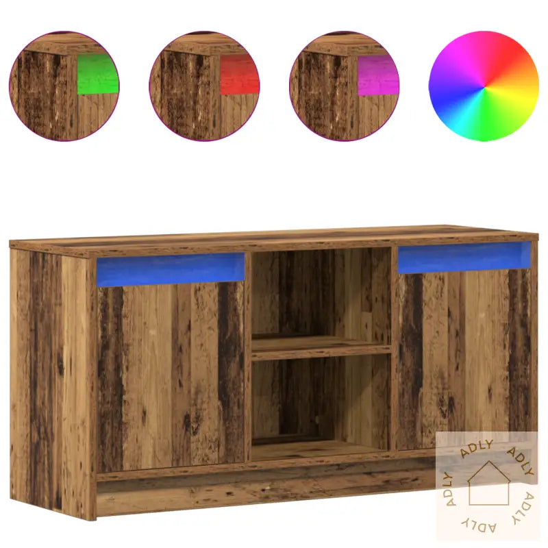 Tv-Skap Med Led-Lys - Gammelt Tre, 100X34X50 Cm I Konstruert Tre.