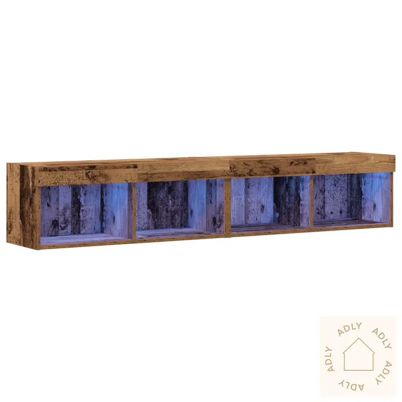 Tv Vegghyller Med Led-Lys 2 Stk Gammelt Tre 80X30X30 Cm