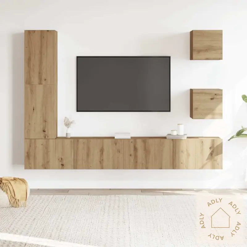Tv-Skapsett 5 Deler Veggmontert Artisan Eik Konstruert Tre