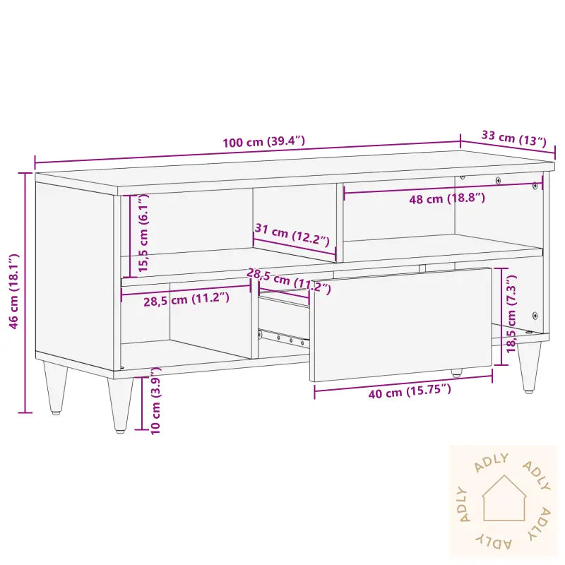 Tv-Benke 100X33X46 Cm Solid Tre Mango
