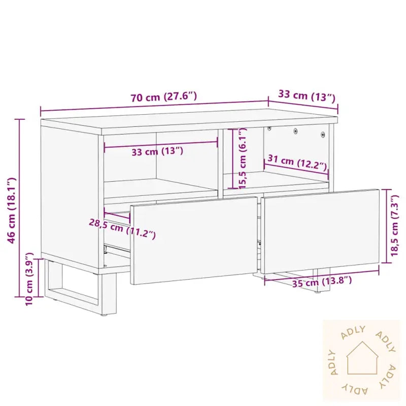 Tv-Benk - 70X33,5X46 Cm, Solid Mangotre
