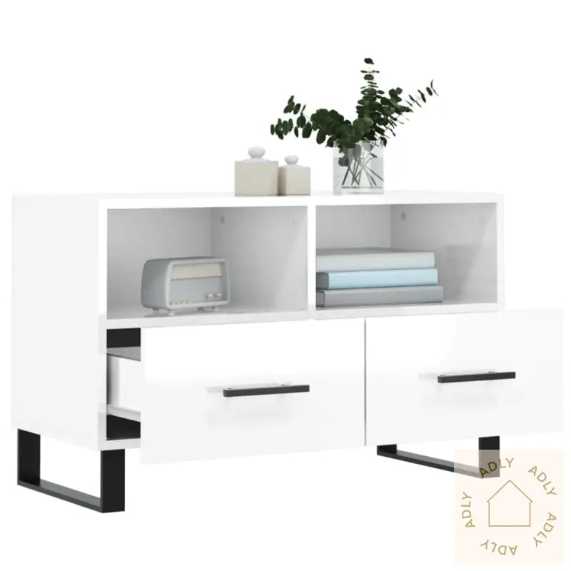 Tv-Benk Høyglans Hvit 80X36X50 Cm Konstruert Tre