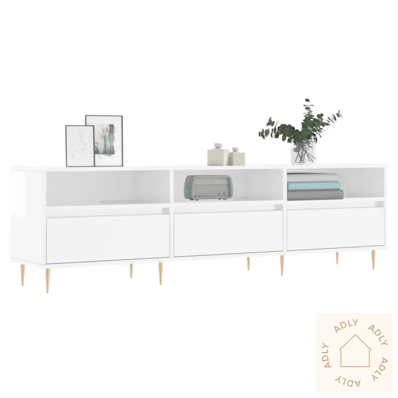 Tv-Benk Høyglans Hvit 150X30X44,5 Cm Konstruert Tre