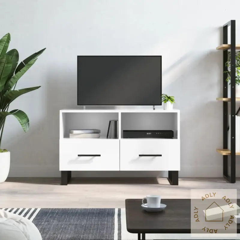 Tv-Benk Høyglans Hvit 80X36X50 Cm Konstruert Tre