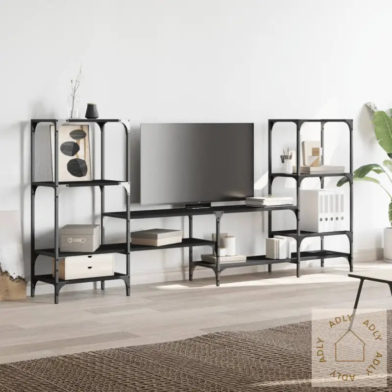 Tv-Benk Svart 206,5X28,5X95 Cm Konstruert Tre